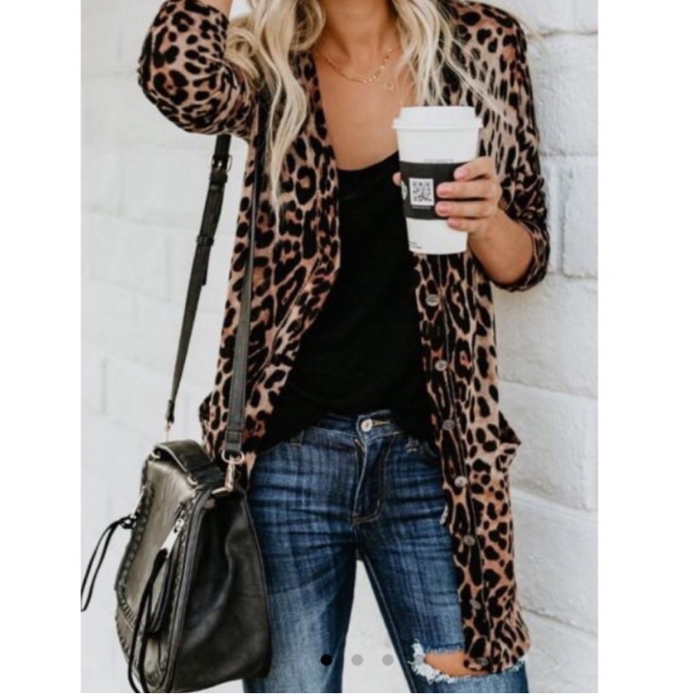 NWOT Ellison Leopard Print Lightweight Cotton Linen Cardigan